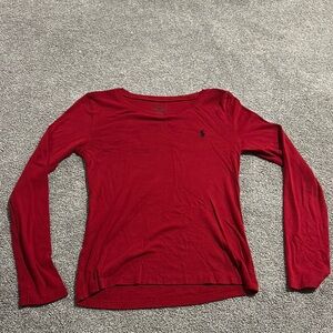 Polo by Ralph Lauren Red Fitted Long Sleeve Blouse